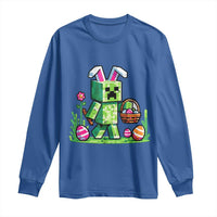 Pixel Easter Bunny Gamer Parody Graphic Long Sleeve Shirt Funny Block Style Rabbit with Eggs Basket Gaming Humor Gift