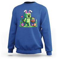 Pixel Easter Bunny Gamer Parody Graphic Sweatshirt Funny Block Style Rabbit with Eggs Basket Gaming Humor Gift