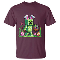 Pixel Easter Bunny Gamer Parody Graphic T Shirt Funny Block Style Rabbit with Eggs Basket Gaming Humor Gift