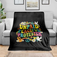 Unpaid Peaceful Protester Retro Hippie Rainbow Throw Blanket Flower Power Peace Activist