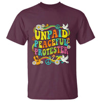 Unpaid Peaceful Protester Retro Hippie Rainbow T Shirt Flower Power Peace Activist