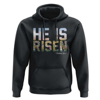 He Is Risen Matthew 28:6 Floral Christian Easter Hoodie Spring Flowers Cross Landscape Faith Inspirational Gift
