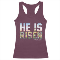 He Is Risen Matthew 28:6 Floral Christian Easter Racerback Tank Top Spring Flowers Cross Landscape Faith Inspirational Gift