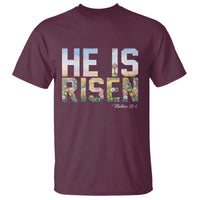 He Is Risen Matthew 28:6 Floral Christian Easter T Shirt Spring Flowers Cross Landscape Faith Inspirational Gift