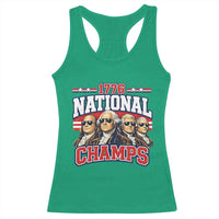 1776 National Champs Founding Fathers Graphic Racerback Tank Top Funny George Washington and Presidents Sunglasses Sports Style Patriotic