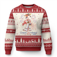 Celebrating 250 Years of American Spirit Flamingo Ugly Christmas Sweater Cute Patriotic Tropical Bird Summer Landmarks Fireworks