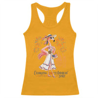 Celebrating 250 Years of American Spirit Flamingo Racerback Tank Top Cute Patriotic Tropical Bird Summer Landmarks Fireworks