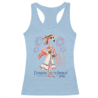 Celebrating 250 Years of American Spirit Flamingo Racerback Tank Top Cute Patriotic Tropical Bird Summer Landmarks Fireworks