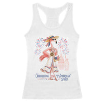 Celebrating 250 Years of American Spirit Flamingo Racerback Tank Top Cute Patriotic Tropical Bird Summer Landmarks Fireworks