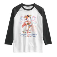 Celebrating 250 Years of American Spirit Flamingo Raglan Shirt Cute Patriotic Tropical Bird Summer Landmarks Fireworks
