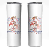 Celebrating 250 Years of American Spirit Flamingo Skinny Tumbler Cute Patriotic Tropical Bird Summer Landmarks Fireworks