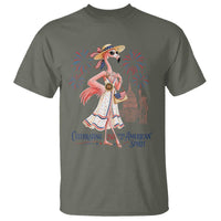 Celebrating 250 Years of American Spirit Flamingo T Shirt Cute Patriotic Tropical Bird Summer Landmarks Fireworks