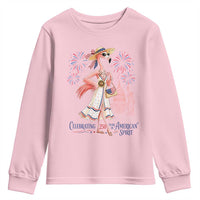 Celebrating 250 Years of American Spirit Flamingo Youth Sweatshirt Cute Patriotic Tropical Bird Summer Landmarks Fireworks