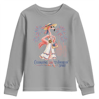 Celebrating 250 Years of American Spirit Flamingo Youth Sweatshirt Cute Patriotic Tropical Bird Summer Landmarks Fireworks