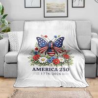 America 250 Patriotic Butterfly Floral Graphic Throw Blanket American Flag Wings Watercolor Wildflowers 1776 to 2026 Semiquincentennial