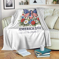 America 250 Patriotic Butterfly Floral Graphic Throw Blanket American Flag Wings Watercolor Wildflowers 1776 to 2026 Semiquincentennial