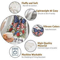 America 250 Patriotic Butterfly Floral Graphic Throw Blanket American Flag Wings Watercolor Wildflowers 1776 to 2026 Semiquincentennial