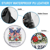 America 250 Patriotic Butterfly Floral Graphic Spare Tire Cover American Flag Wings Watercolor Wildflowers 1776 to 2026 Semiquincentennial