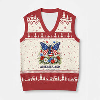 America 250 Patriotic Butterfly Floral Graphic V-Neck Knit Sweater Vest American Flag Wings Watercolor Wildflowers 1776 to 2026 Semiquincentennial