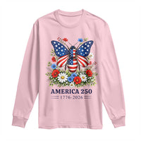 America 250 Patriotic Butterfly Floral Graphic Long Sleeve Shirt American Flag Wings Watercolor Wildflowers 1776 to 2026 Semiquincentennial