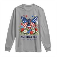 America 250 Patriotic Butterfly Floral Graphic Long Sleeve Shirt American Flag Wings Watercolor Wildflowers 1776 to 2026 Semiquincentennial
