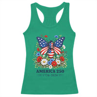 America 250 Patriotic Butterfly Floral Graphic Racerback Tank Top American Flag Wings Watercolor Wildflowers 1776 to 2026 Semiquincentennial
