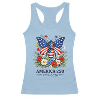 America 250 Patriotic Butterfly Floral Graphic Racerback Tank Top American Flag Wings Watercolor Wildflowers 1776 to 2026 Semiquincentennial