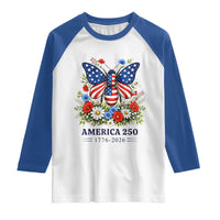 America 250 Patriotic Butterfly Floral Graphic Raglan Shirt American Flag Wings Watercolor Wildflowers 1776 to 2026 Semiquincentennial