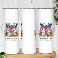 America 250 Patriotic Butterfly Floral Graphic Skinny Tumbler American Flag Wings Watercolor Wildflowers 1776 to 2026 Semiquincentennial