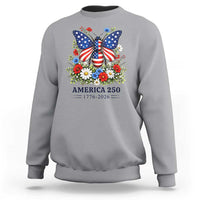 America 250 Patriotic Butterfly Floral Graphic Sweatshirt American Flag Wings Watercolor Wildflowers 1776 to 2026 Semiquincentennial