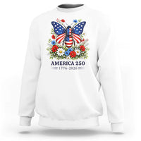 America 250 Patriotic Butterfly Floral Graphic Sweatshirt American Flag Wings Watercolor Wildflowers 1776 to 2026 Semiquincentennial