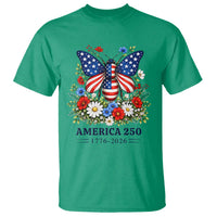 America 250 Patriotic Butterfly Floral Graphic T Shirt American Flag Wings Watercolor Wildflowers 1776 to 2026 Semiquincentennial