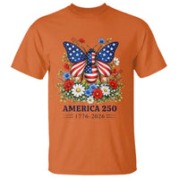 America 250 Patriotic Butterfly Floral Graphic T Shirt American Flag Wings Watercolor Wildflowers 1776 to 2026 Semiquincentennial