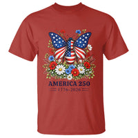America 250 Patriotic Butterfly Floral Graphic T Shirt American Flag Wings Watercolor Wildflowers 1776 to 2026 Semiquincentennial