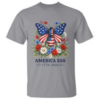 America 250 Patriotic Butterfly Floral Graphic T Shirt American Flag Wings Watercolor Wildflowers 1776 to 2026 Semiquincentennial