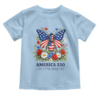 America 250 Patriotic Butterfly Floral Graphic Toddler T Shirt American Flag Wings Watercolor Wildflowers 1776 to 2026 Semiquincentennial