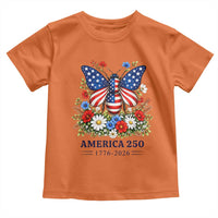America 250 Patriotic Butterfly Floral Graphic Toddler T Shirt American Flag Wings Watercolor Wildflowers 1776 to 2026 Semiquincentennial
