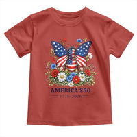 America 250 Patriotic Butterfly Floral Graphic Toddler T Shirt American Flag Wings Watercolor Wildflowers 1776 to 2026 Semiquincentennial
