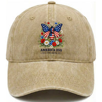 America 250 Patriotic Butterfly Floral Graphic Washed Cotton Baseball Cap American Flag Wings Watercolor Wildflowers 1776 to 2026 Semiquincentennial