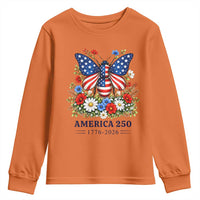 America 250 Patriotic Butterfly Floral Graphic Youth Sweatshirt American Flag Wings Watercolor Wildflowers 1776 to 2026 Semiquincentennial