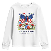America 250 Patriotic Butterfly Floral Graphic Youth Sweatshirt American Flag Wings Watercolor Wildflowers 1776 to 2026 Semiquincentennial