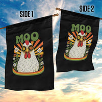 Retro Moo Chicken Wearing Sunglasses Graphic Garden Flag Funny Groovy Farm Animal Pun Vintage Sunburst