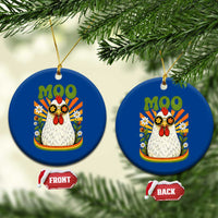 Retro Moo Chicken Wearing Sunglasses Graphic Ceramic Ornament Funny Groovy Farm Animal Pun Vintage Sunburst