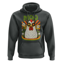 Retro Moo Chicken Wearing Sunglasses Graphic Hoodie Funny Groovy Farm Animal Pun Vintage Sunburst