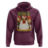 Retro Moo Chicken Wearing Sunglasses Graphic Hoodie Funny Groovy Farm Animal Pun Vintage Sunburst