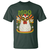 Retro Moo Chicken Wearing Sunglasses Graphic T Shirt Funny Groovy Farm Animal Pun Vintage Sunburst