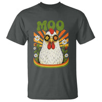 Retro Moo Chicken Wearing Sunglasses Graphic T Shirt Funny Groovy Farm Animal Pun Vintage Sunburst