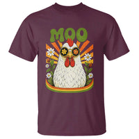 Retro Moo Chicken Wearing Sunglasses Graphic T Shirt Funny Groovy Farm Animal Pun Vintage Sunburst