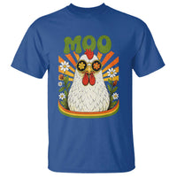 Retro Moo Chicken Wearing Sunglasses Graphic T Shirt Funny Groovy Farm Animal Pun Vintage Sunburst