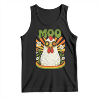 Retro Moo Chicken Wearing Sunglasses Graphic Tank Top Funny Groovy Farm Animal Pun Vintage Sunburst